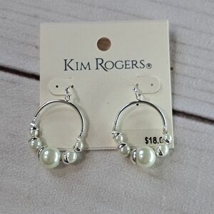 Kim Rogers Silver Tone and Faux Pearl Earrings